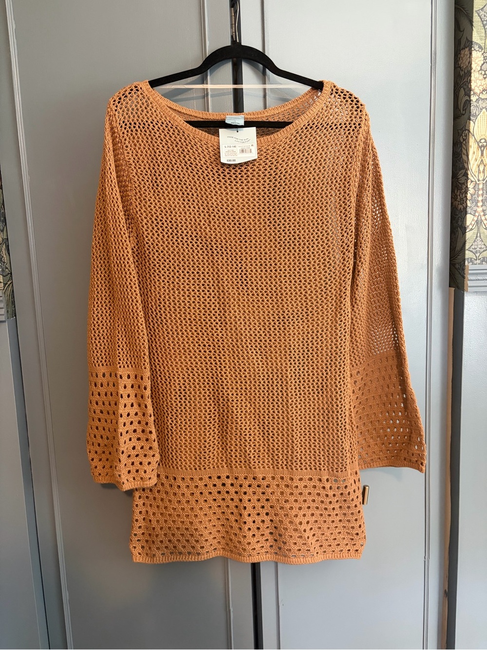 Lightweight Crochet Sweater Tunic in tan